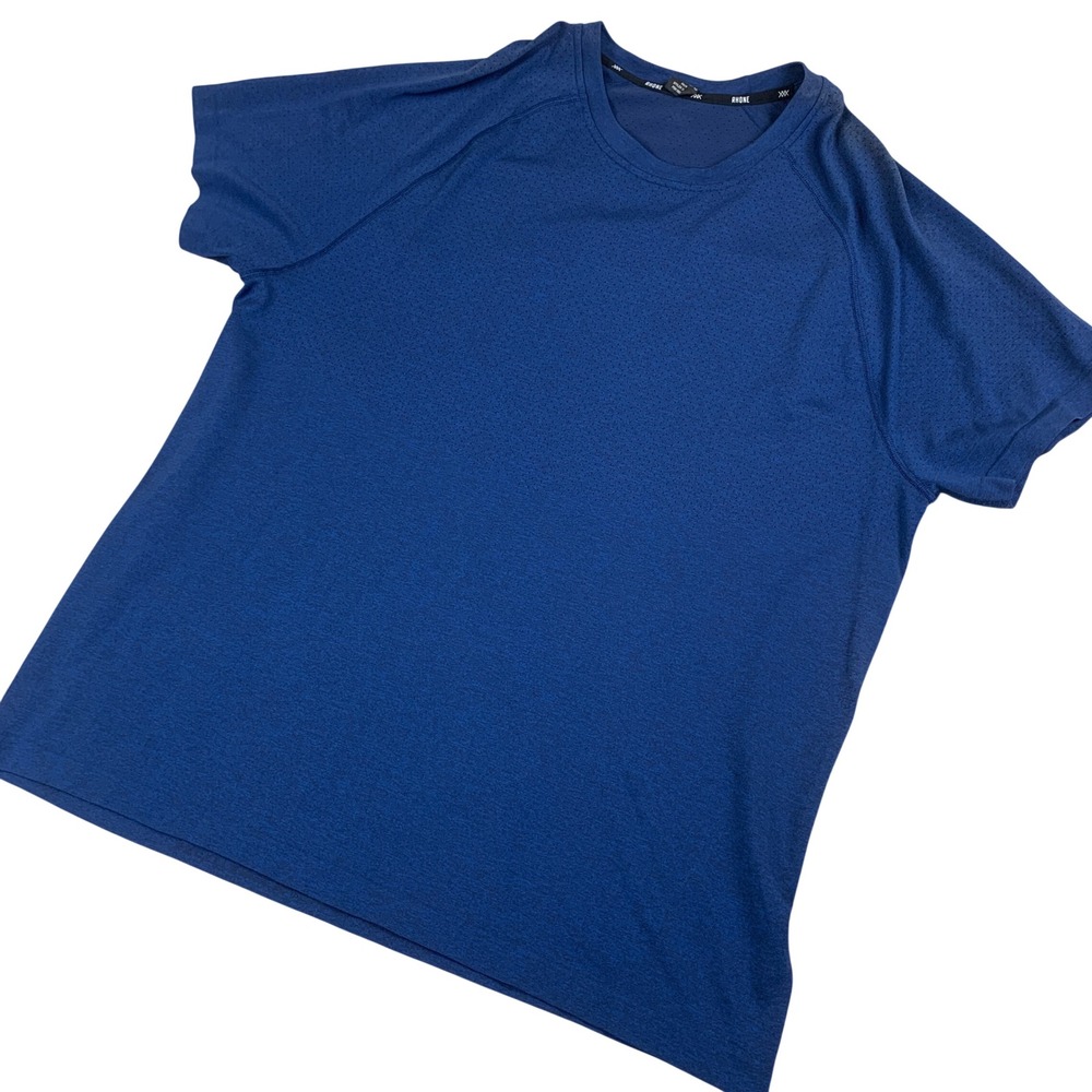 Rhone Reign Men Shirt Performance Training Short Sleeve Blue Heathered 100140 XL